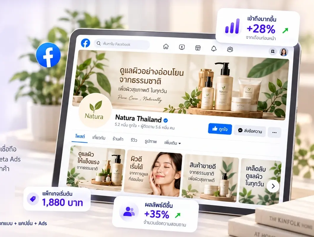 ตัวอย่างการดูแลเพจ Facebook พร้อมโฆษณาและผลลัพธ์การตลาดของ Ramruay Marketing Agency