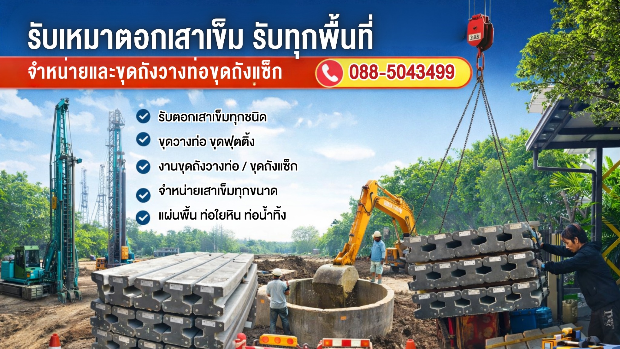 ตัวอย่างภาพ รับเหมาตอกเสาเข็ม 088-504-3499
